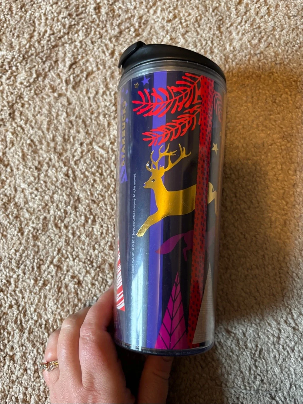 Starbucks Festive Deer & Rabbit Travel Tumbler - Navy with Red Accents